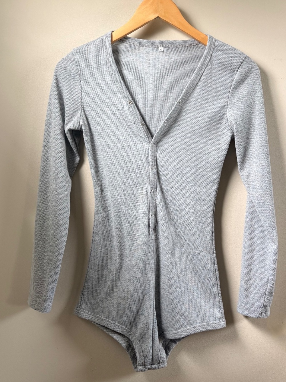 Light Gray Ribbed Henley Button Front Romper Onesie